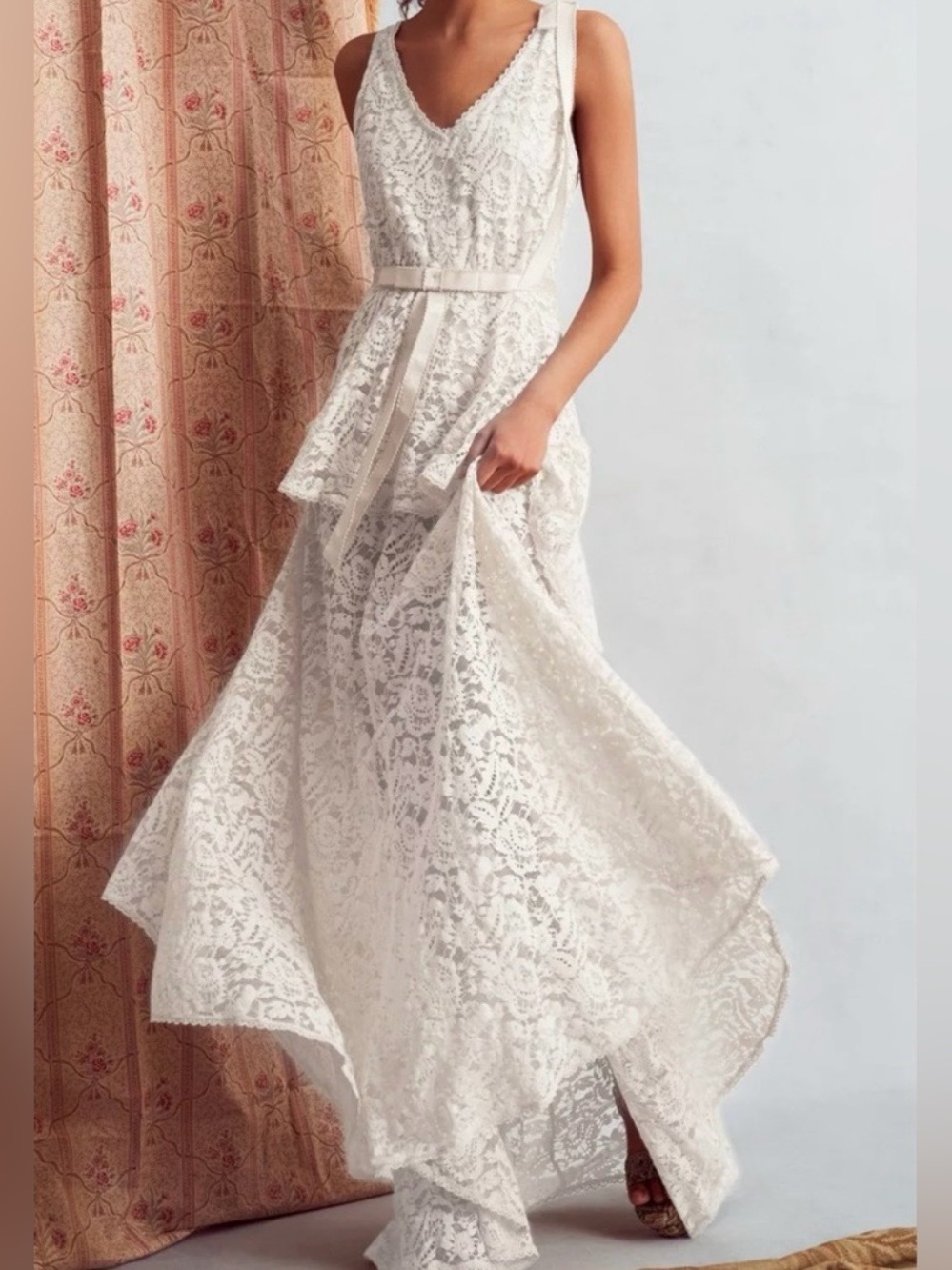 LoveShackFancy Brent Lace Antique Off White Bridal Wedding Gown Dress Size 12
